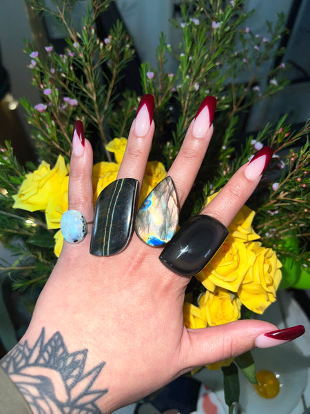 Gold Filled Adjustable Rings Labradorite & Moonstone