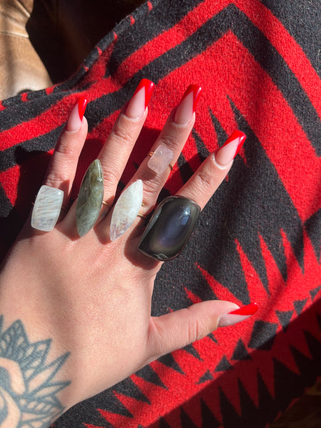 Gold Filled Adjustable Rings Labradorite & Moonstone