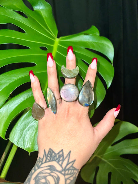 Gold Filled Adjustable Rings Labradorite & Moonstone