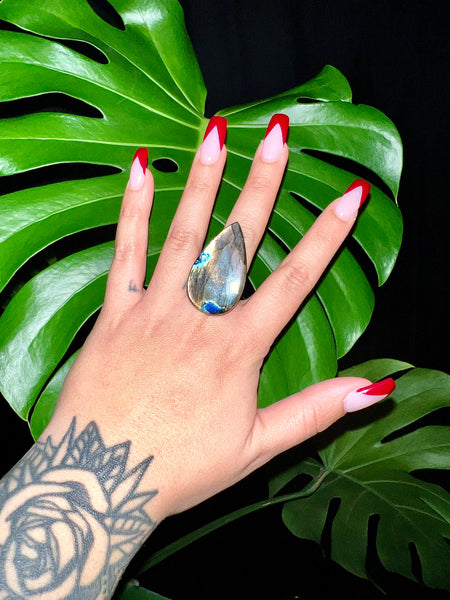 Gold Filled Adjustable Rings Labradorite & Moonstone