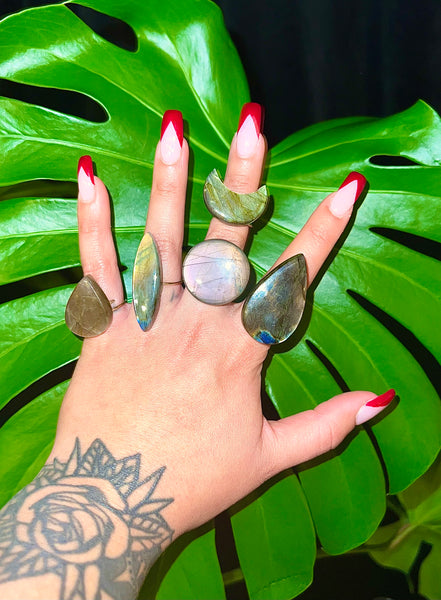 Gold Filled Adjustable Rings Labradorite & Moonstone