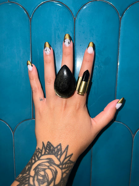Black Obsidian Cat’s Eye Drop Ring