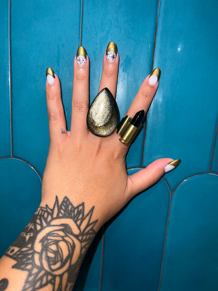 Black Obsidian Cat’s Eye Drop Ring