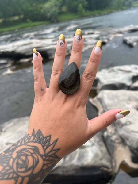 Black Obsidian Cat’s Eye Drop Ring