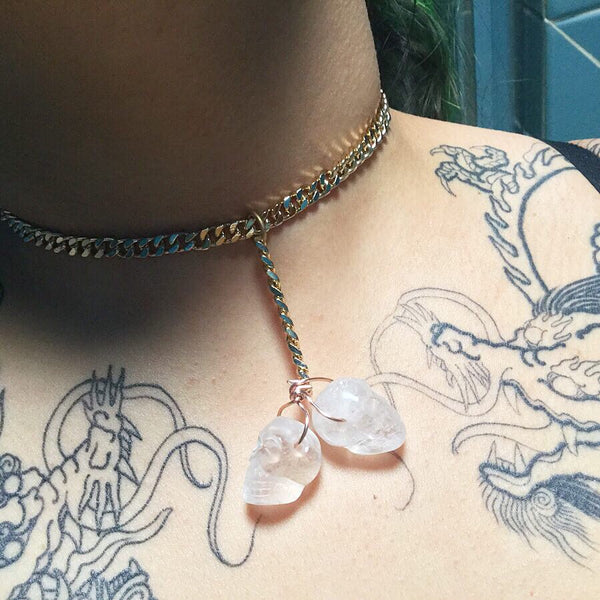 Double Trouble Skull Necklace