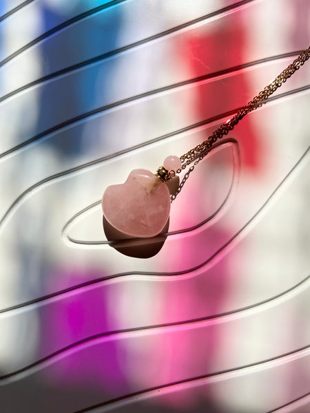 Heart Rose Quartz Bottle Necklace