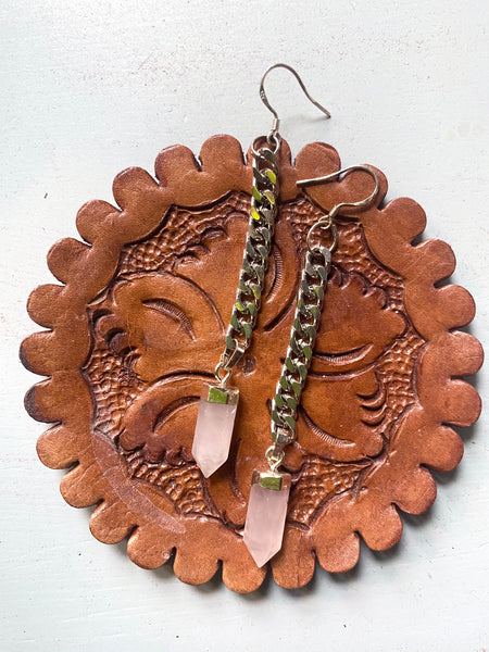 Rose Quartz Silver Chain Earrings