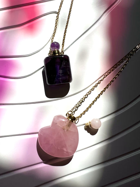 Heart Rose Quartz Bottle Necklace