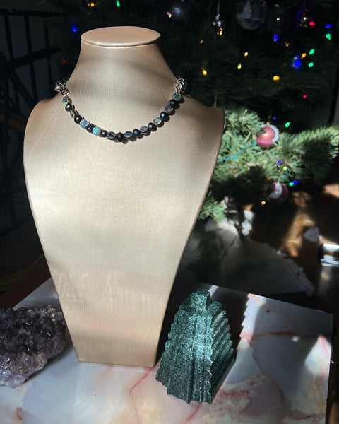 Black Pearl Silver Chain Necklace